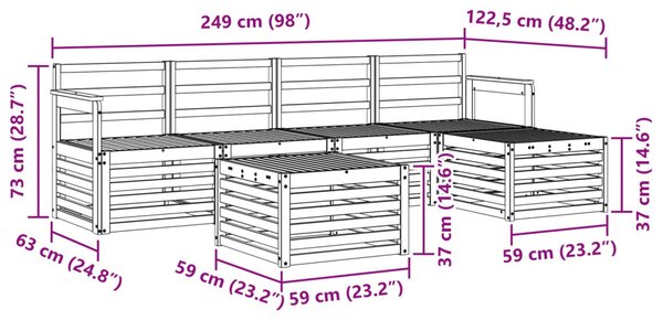 Kültéri kanapé szett 6 pcs Fehér 59 x 59 x 37 cm Tömör Akácfa