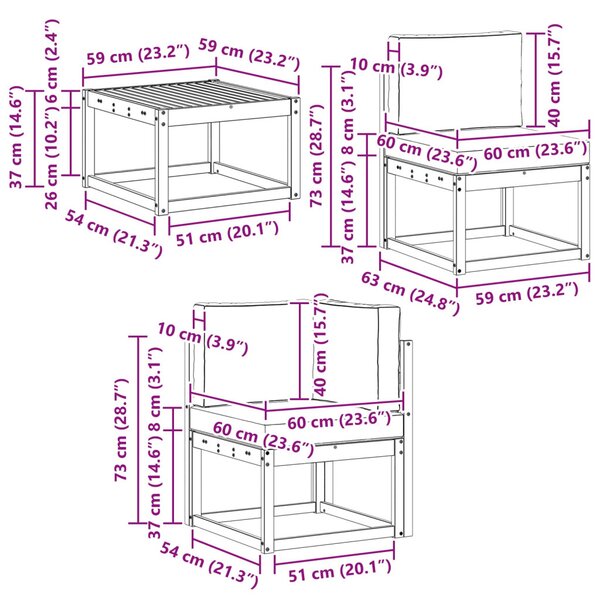 Kültéri kanapé szett 10 pcs Fehér és Krém színű 59 x 59 x 37 cm