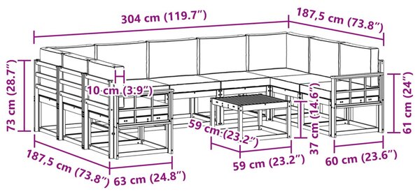 Kültéri kanapé szett 10 pcs Fehér és Antracitszürke