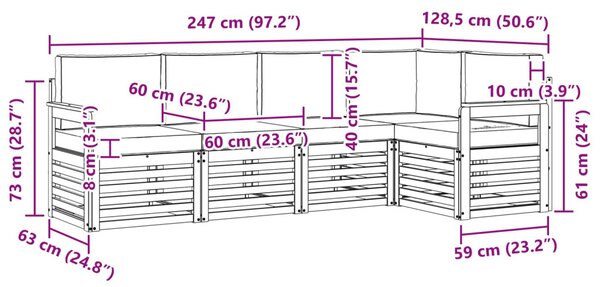Kültéri kanapé szett 5 pcs Fehér és Világosszürke