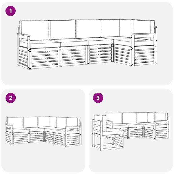 Kültéri kanapé szett 5 pcs Fehér és Világosszürke