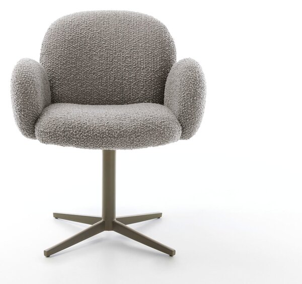 DELIFE Étkezőszék Nube-Flex karfás bouclé ezüstszürke lábkereszt titán effekt felület 360° forgatható zsákrugós