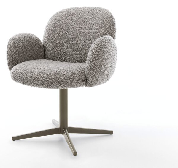 DELIFE Étkezőszék Nube-Flex karfás bouclé ezüstszürke lábkereszt titán effekt felület 360° forgatható zsákrugós
