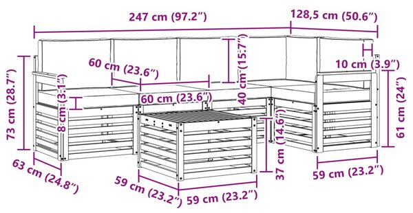 Kültéri kanapé szett 6 pcs Fehér és Antracitszürke