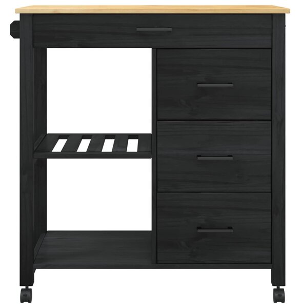Konyhai kocsi MONZA Fekete 84 x 40 x 88,5 cm Tömör fenyőfa