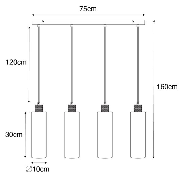Modern függőlámpa fekete füstüveggel 4-lámpás - Stavelot