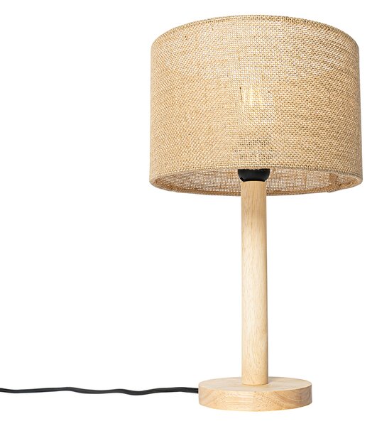 Vidéki asztali lámpa fa vászonbúrával natúr 25 cm - Mels