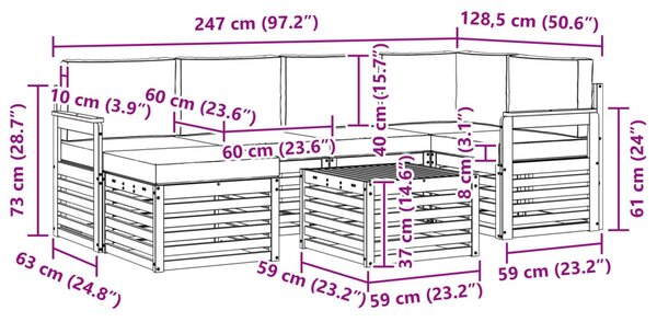 Kültéri kanapé szett 7 pcs Fehér és Világosszürke
