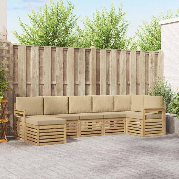 Kültéri kanapé szett 6 pcs Fehér és bézs 306 x 128,5 x 73 cm