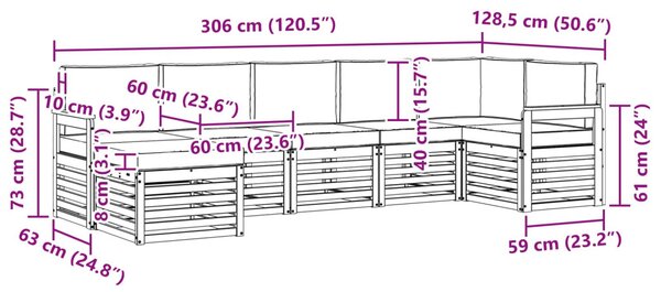 Kültéri kanapé szett 6 pcs Fehér és bézs 306 x 128,5 x 73 cm