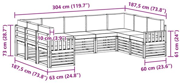 Kültéri kanapé szett 7 pcs Fehér és bézs 304 x 128,5 x 73 cm