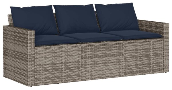 3 személyes szürke polyrattan kerti kanapé párnával
