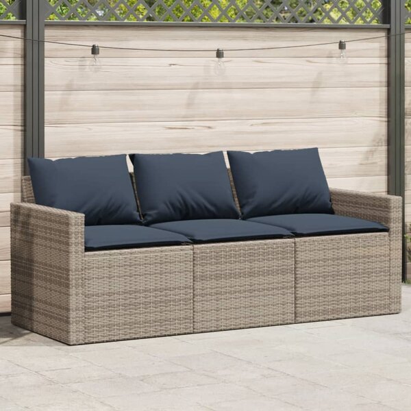 3 személyes szürke polyrattan kerti kanapé párnával