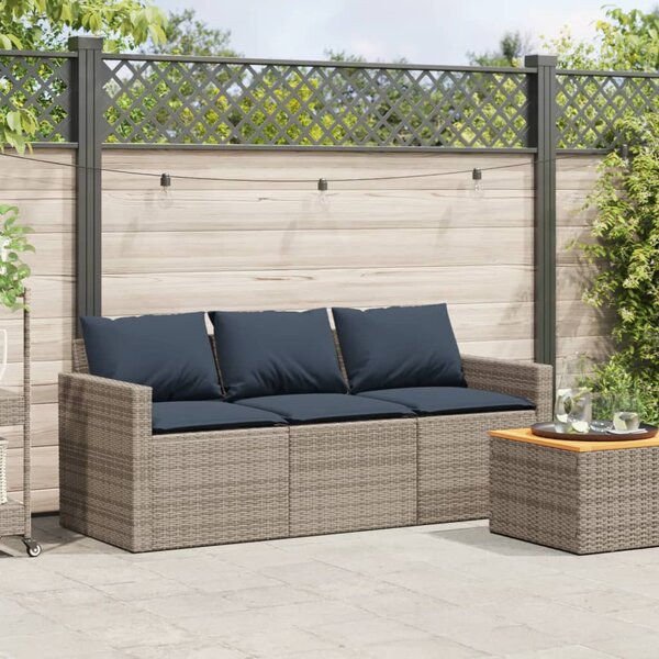 3 személyes szürke polyrattan kerti kanapé párnával
