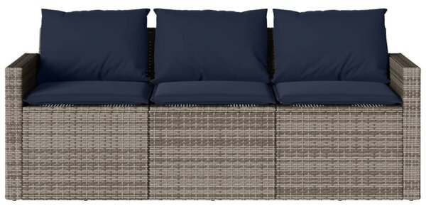 3 személyes szürke polyrattan kerti kanapé párnával