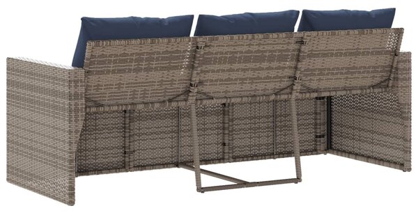 3 személyes szürke polyrattan kerti kanapé párnával