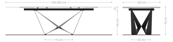 DELIFE Étkezőasztal Edge 200-300x100 domborított üveg füstfekete 3D design Spider laposacél fekete kihúzható
