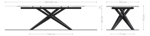 DELIFE Étkezőasztal Edge 200-300x100 domborított üveg füstfekete 3D design kereszt láb téglalap rozsdamentes acél kihúzható
