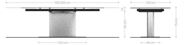 DELIFE Étkezőasztal Edge 200-300x100 domborított üveg füstfekete 3D design hullám rozsdamentes acél kihúzható