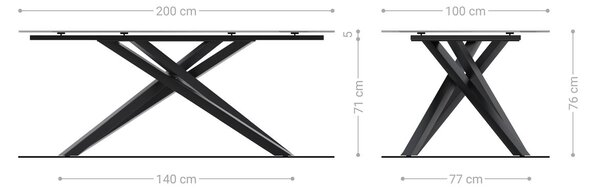 DELIFE Étkezőasztal Edge hajóformájú 200x100 domborított üveg füstfekete 3D design kereszt láb rozsdamentes acél
