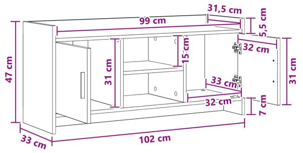 TV szekrény 102 x 33 x 47 cm Füstös Tölgy Szerelt Fa