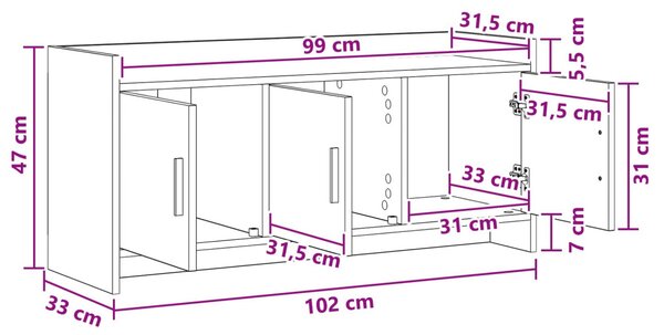 TV szekrény 102 x 33 x 47 cm Betonszürke Szerelt Fa