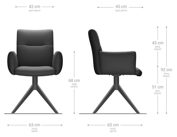 DELIFE Étkezőszék Jova-Flex kényelmes karfákkal valódi fekete bőrrel széles fekete kereszt lábbal 360° forgatható zsákrugós
