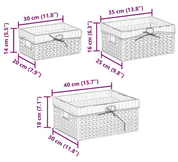 Tárolókosarak 3 pcs Természetes Vízi jácint