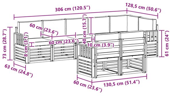 Kültéri kanapé szett 8 pcs Fehér és Világosszürke