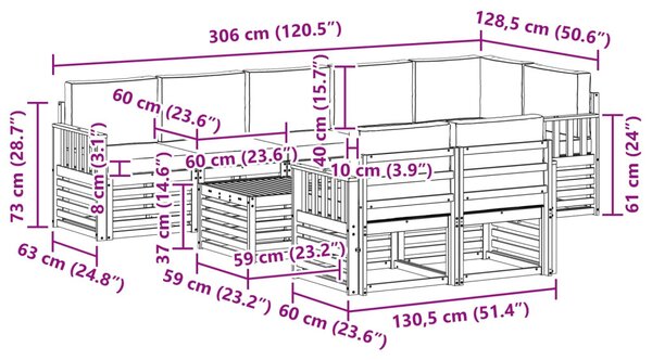 Kültéri kanapé szett 8 pcs Fehér és Antracitszürke
