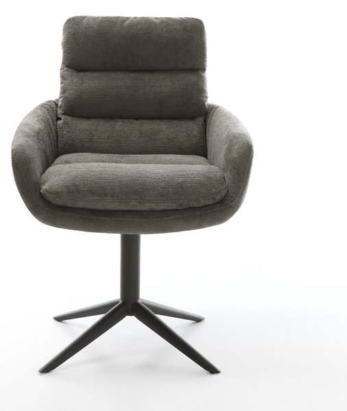 DELIFE Étkezőszék Abelia-Flex karfás bouclé puha sötét bézs kereszt láb fekete 360° forgatható billenő funkció