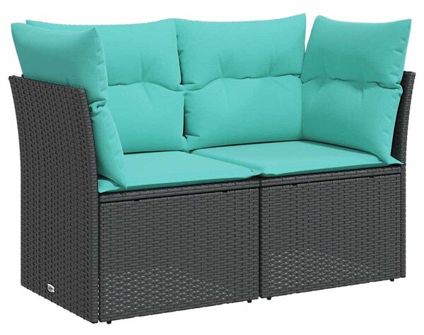 2 személyes fekete polyrattan kerti kanapé párnával
