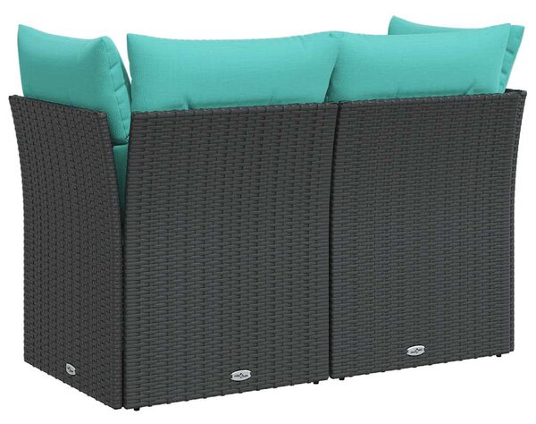 2 személyes fekete polyrattan kerti kanapé párnával