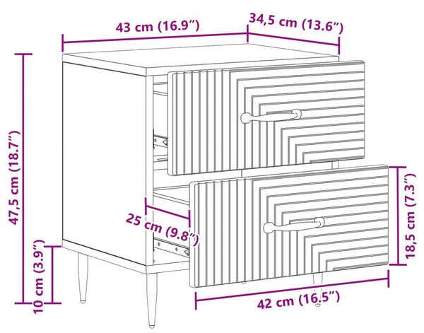 Éjjeliszekrény fiókkal 2 pcs Szürke Sonoma 43 x 34,5 x 47,5 cm