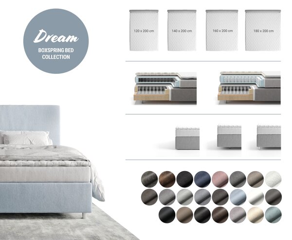 DELIFE Boxspring ágy Dream-Well 120x200 cm bouclé krémfehér