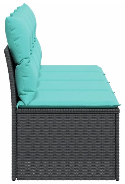 4 személyes fekete polyrattan kerti kanapé párnával