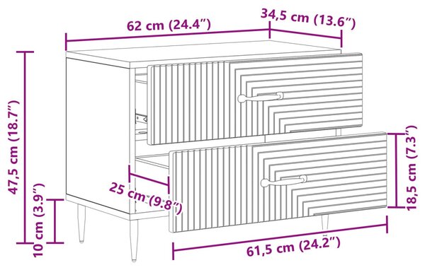 Éjjeliszekrény fiókkal Fehér 62 x 34,5 x 47,5 cm Szerelt Fa