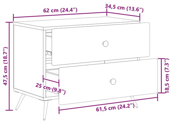 Éjjeliszekrény fiókkal Fekete 62 x 34,5 x 47,5 cm Szerelt Fa