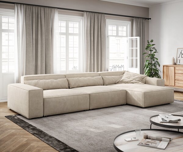 DELIFE Sarokkanapé Sirpio XL 370x170 cm kordbársony bézs rekamié változtatható