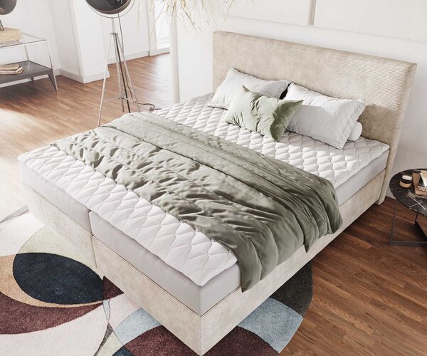 DELIFE Boxspring ágy Dream-Well 180x200 cm kordbársony bézs matraccal és topperrel