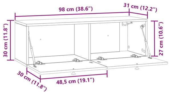Fali TV szekrény Antik Fa 98 x 31 x 30 cm Szerelt Fa