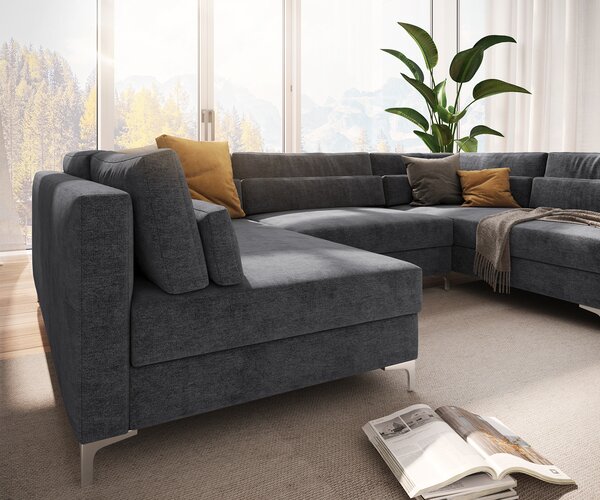 DELIFE "U alakú kanapé Elio 300x185 cm mikroszálas grafit puffal"