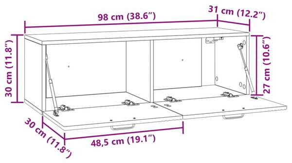 Fali TV szekrény Füstös Tölgy 98 x 31 x 30 cm Szerelt Fa