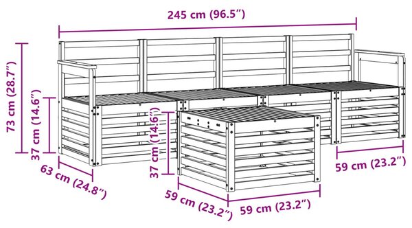 Kültéri kanapé szett 5 pcs Fehér Tömör Akácfa