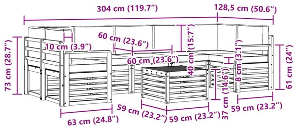 Kültéri kanapé szett 8 pcs Fehér és Krém színű Poliészter