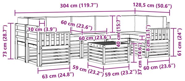 Kültéri kanapé szett párnával 8 pcs Fehér és Bézs Poliészter