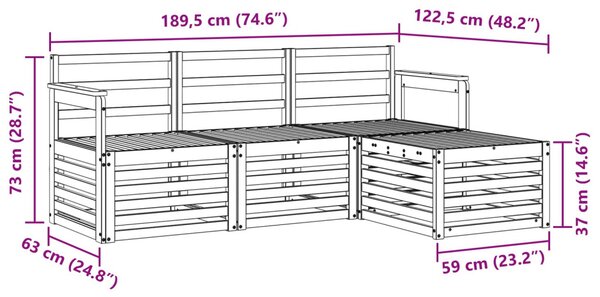 Kültéri kanapé szett 4 pcs Fehér 189,5 x 122,5 x 73 cm