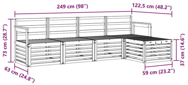 Kültéri kanapé szett 5 pcs Fehér 249 x 122,5 x 73 cm