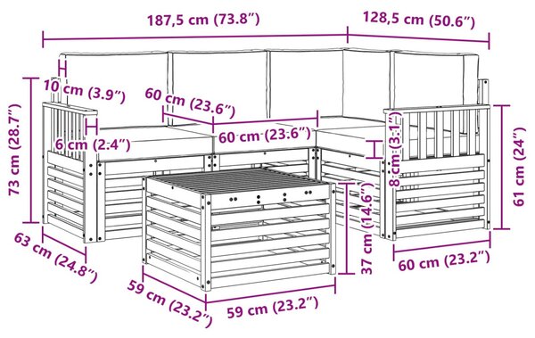 Kültéri kanapé szett 5 pcs Fehér és Antracitszürke