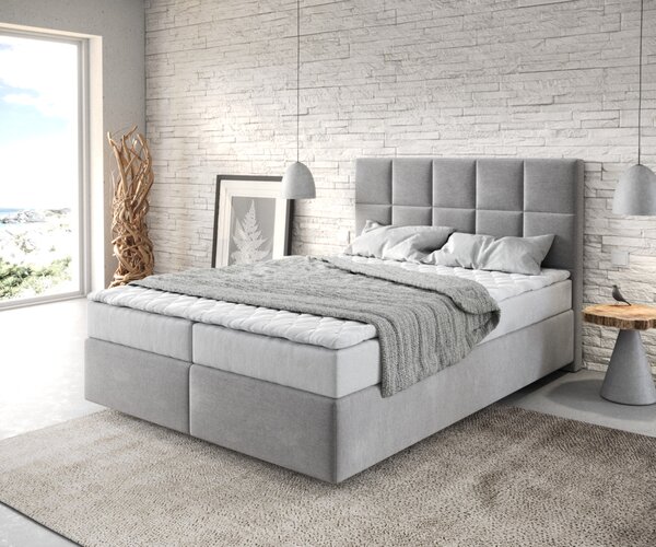 DELIFE Boxspring ágy Dream-Fine 140x200 cm mikroszálas szürke matraccal és topperrel